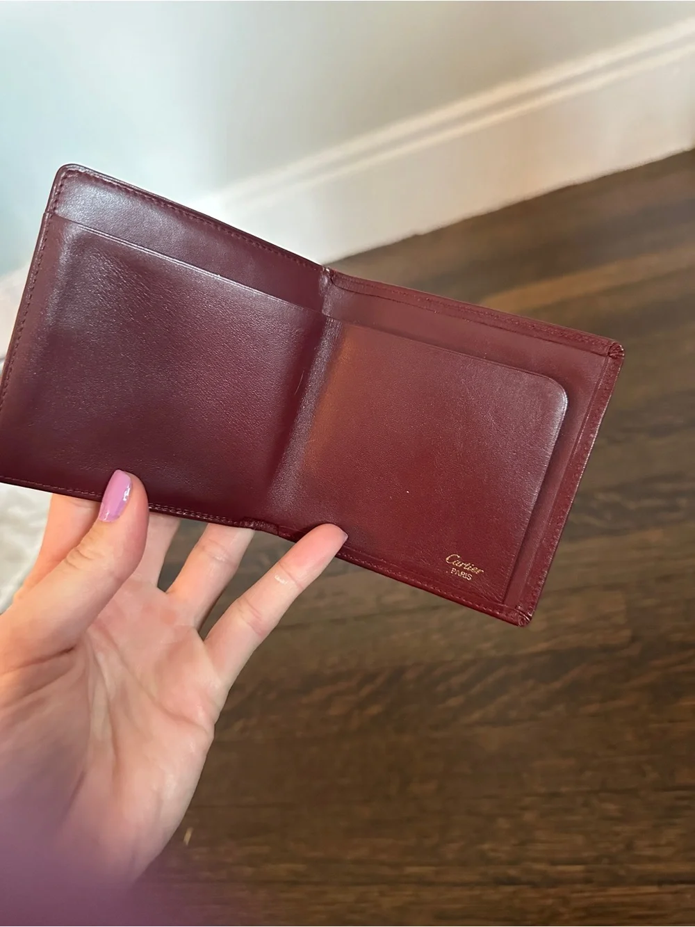 Cartier Burgundy Leather Billfold with Gold Corner Details